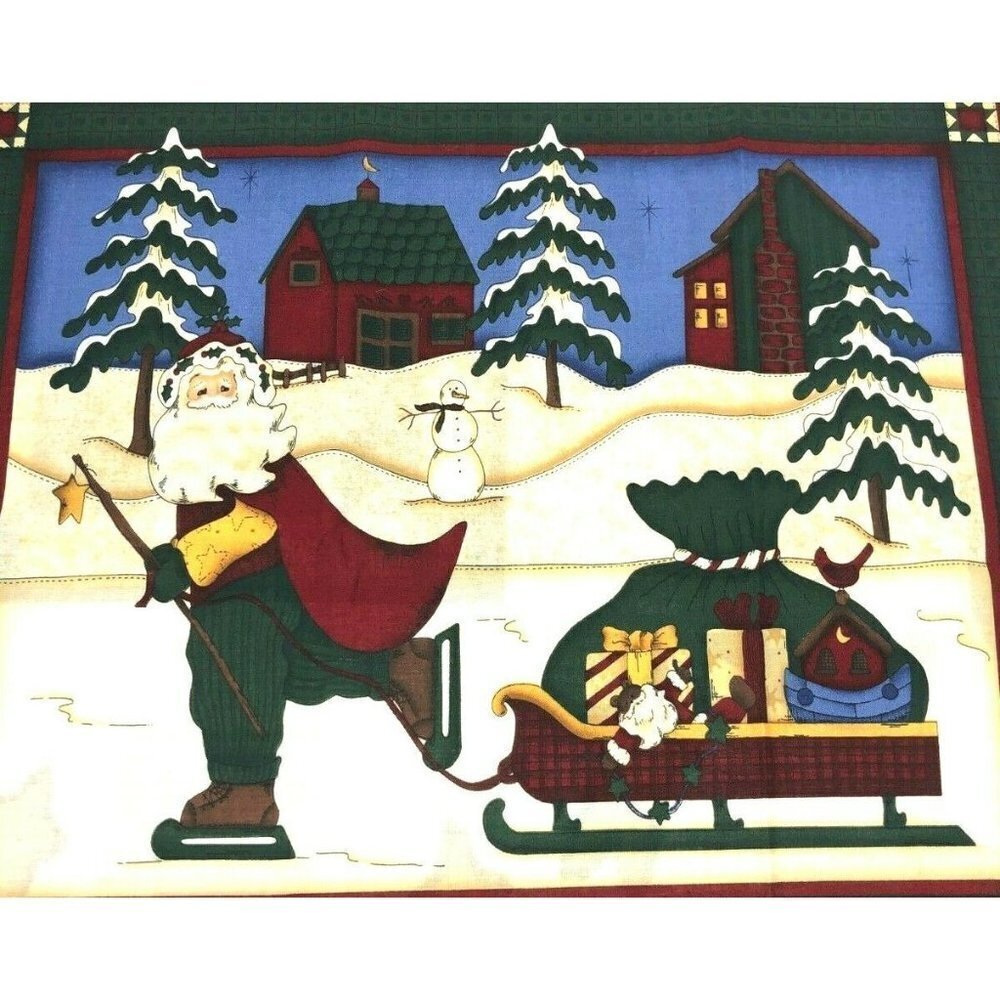 Leslie Beck Whispering Pines Christmas Fabric Panel Santa Gift Tags Star Quilt